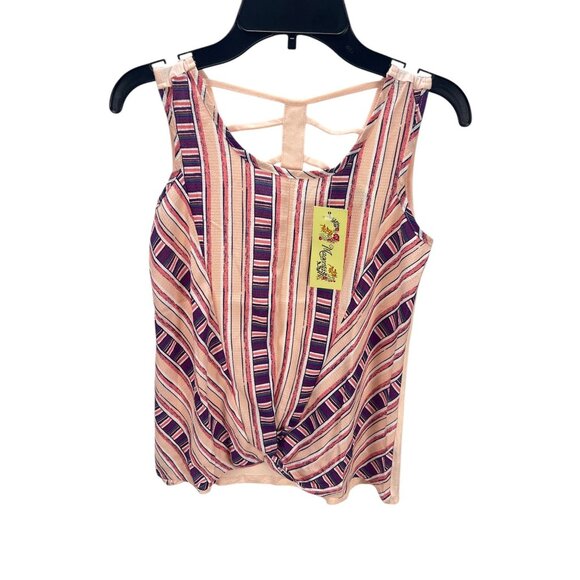 Magenta Girls 14 Pink Purple Stripe Tank Top w/ Twist Hem & Cage Back NWT - Picture 1 of 8